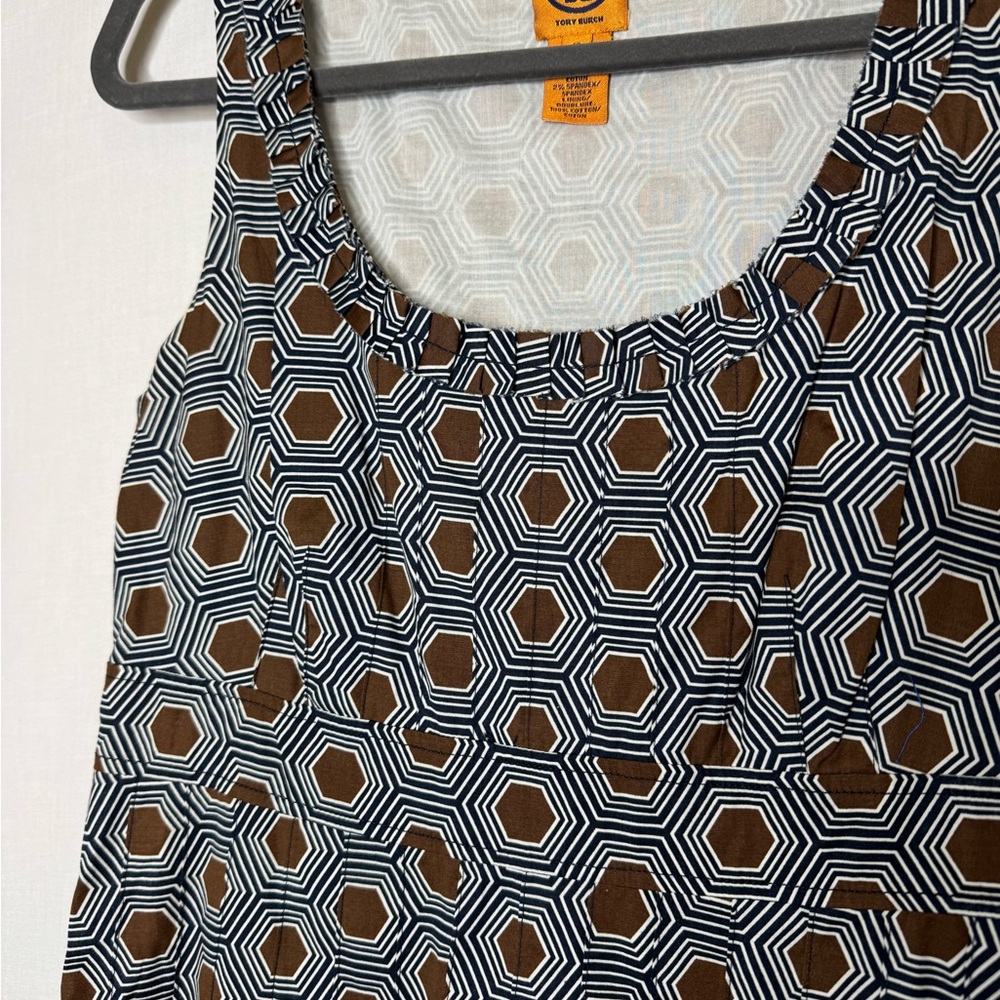 Tory Burch Women Babydoll Sleeveless Sheath Dress 10 Geometric Ruffle Rockabilly - Picture 4 of 10